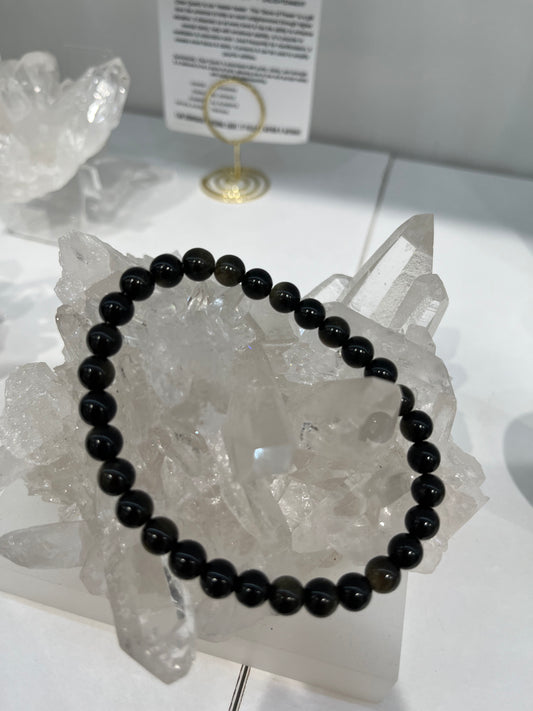 Gold Obsidian Bead Bracelet